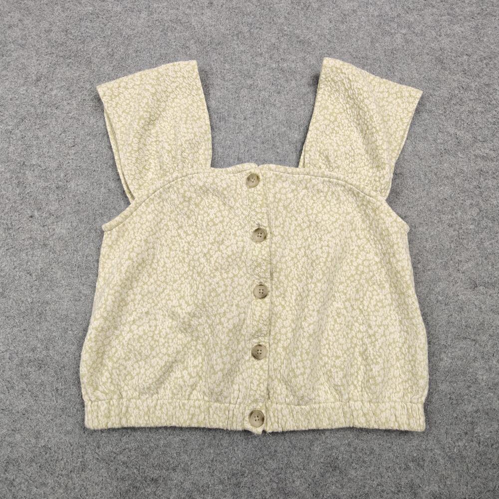 Madewell Tank Womens XS White Cropped Floral Square Neck Button Elastic Waist